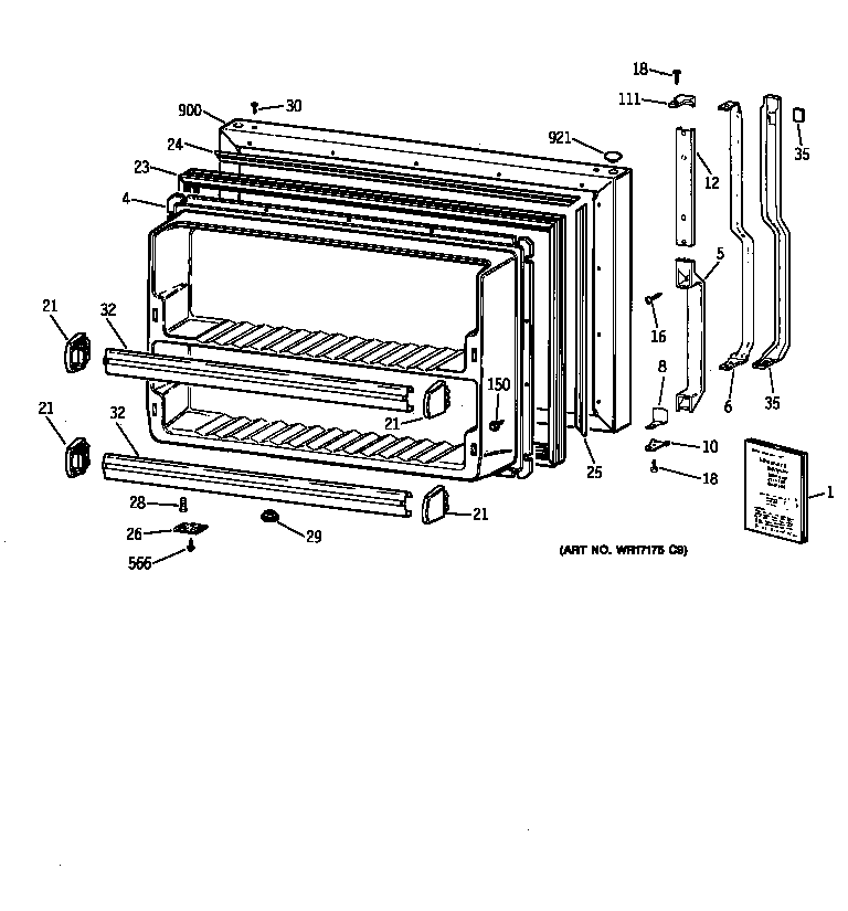 GE TBX18DAXQRAA freezer door diagram