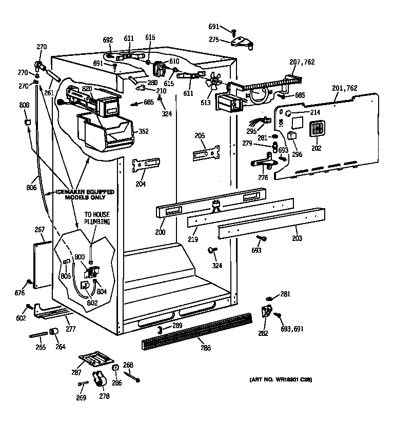 GE TBX18DAXQRAA cabinet parts diagram