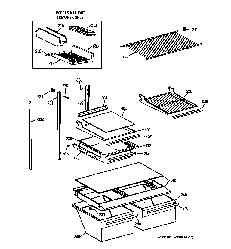 GE TBX18DAXQRAA shelf parts diagram