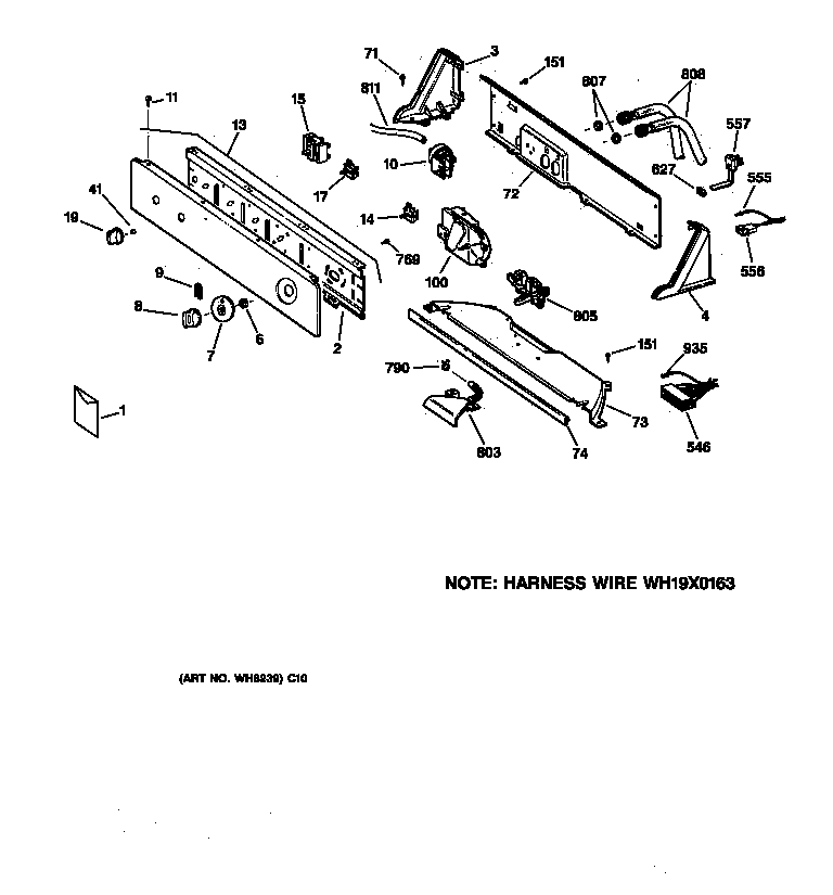 GE WWXR4100T8WB controls & backsplash diagram