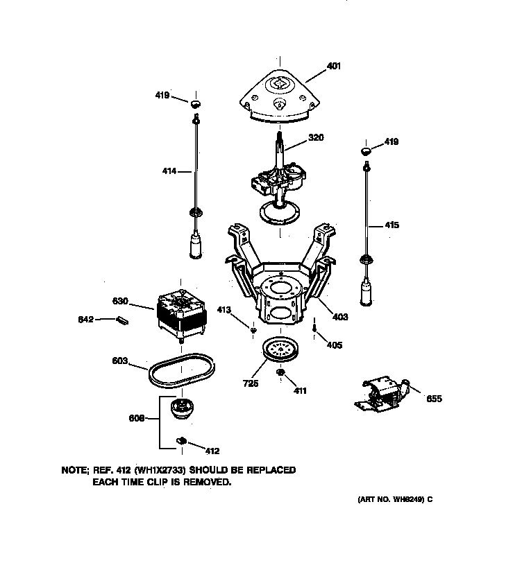 GE WWXR4100T8WB suspension, pump & drive components diagram