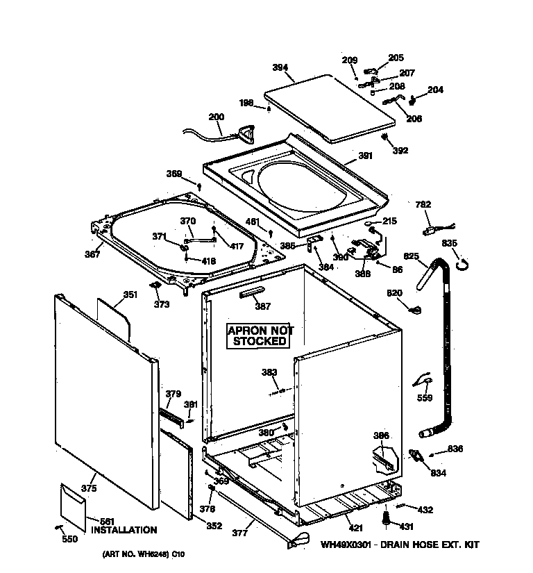 GE WPSQ3120T8AA cabinet, cover & front panel diagram