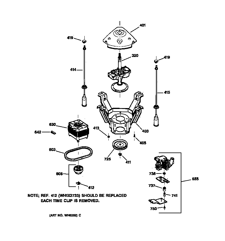 GE WPSQ3120T8AA suspension, pump & drive components diagram