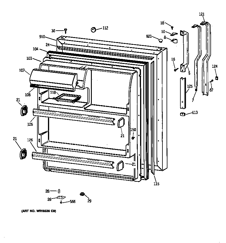 GE TBX18IIZLRAA fresh food door diagram