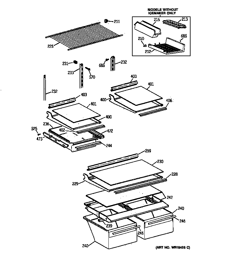 GE TBX18IIZLRAA shelf parts diagram