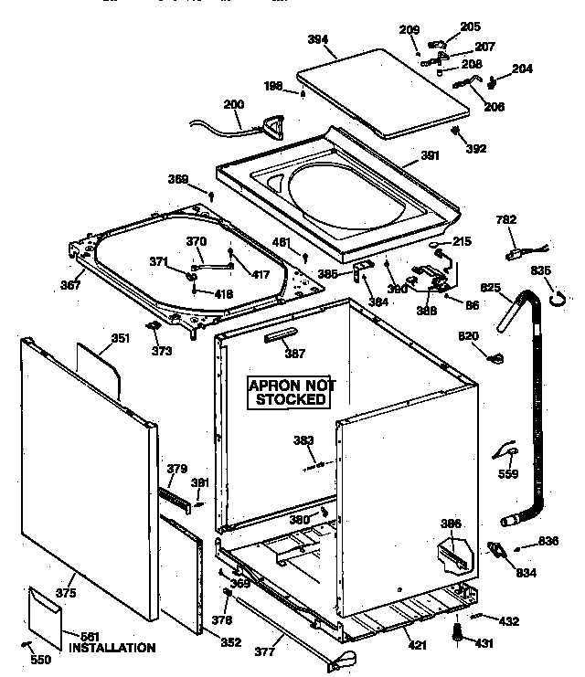 GE WPXQ3090T8AA cabinet, cover & front panel diagram