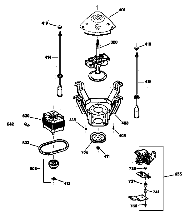 GE WPXQ3090T8AA suspension, pump & drive components diagram