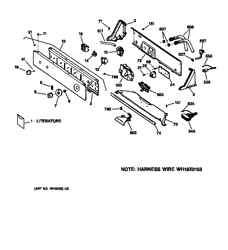 GE WDSR4110T8AA controls & backsplash diagram