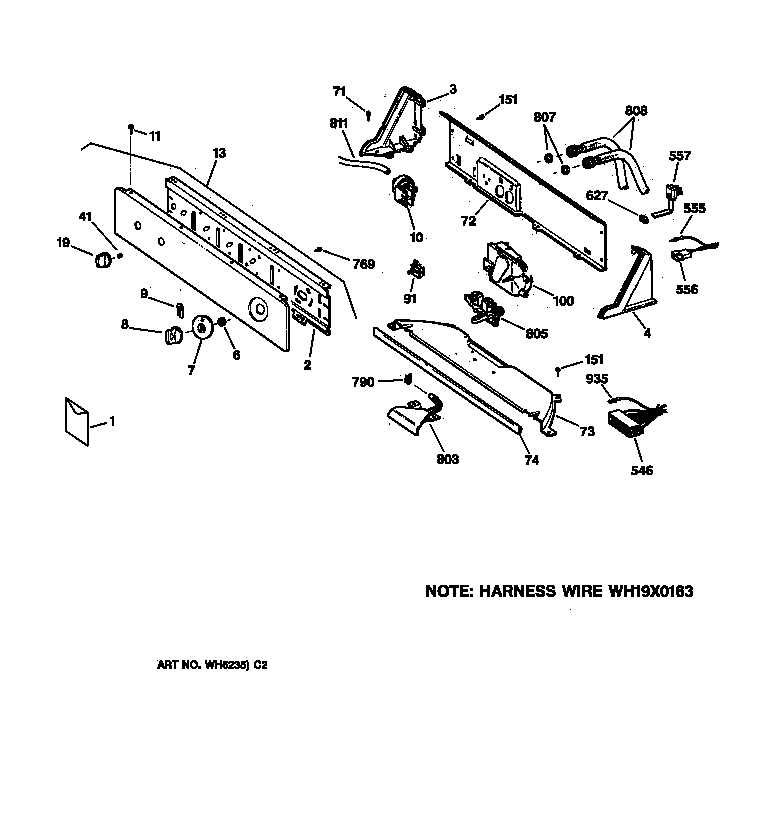 GE WCSR2070T8AA controls & backsplash diagram