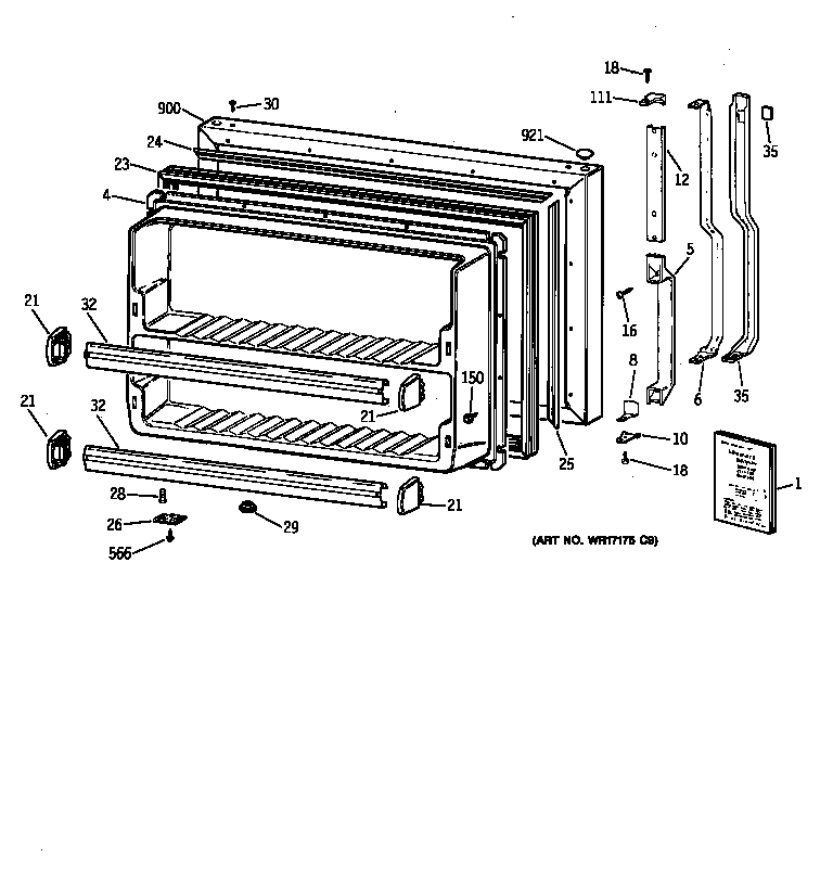 GE TBX18JAZLRWW freezer door diagram