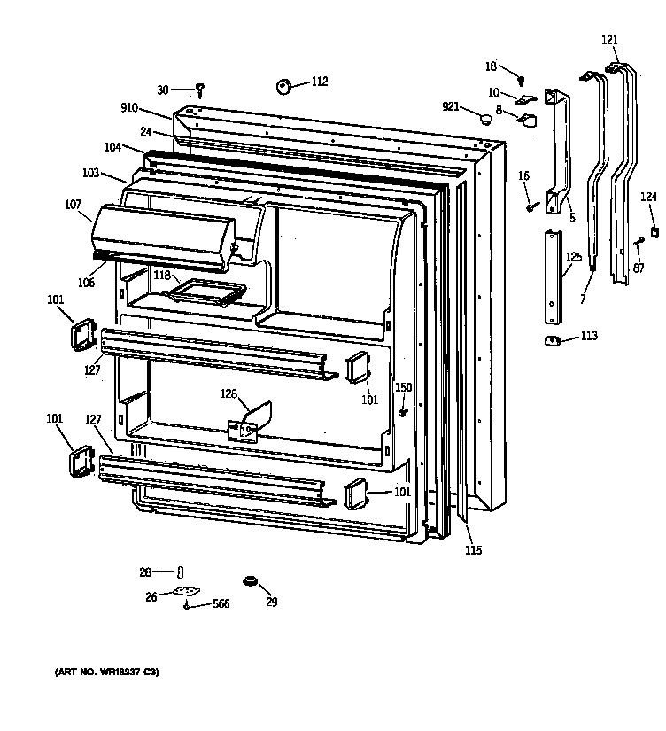 GE TBX18JAZLRWW fresh food door diagram