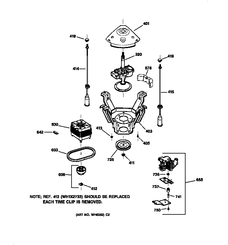GE WISQ416AT8WW suspension, pump & drive components diagram