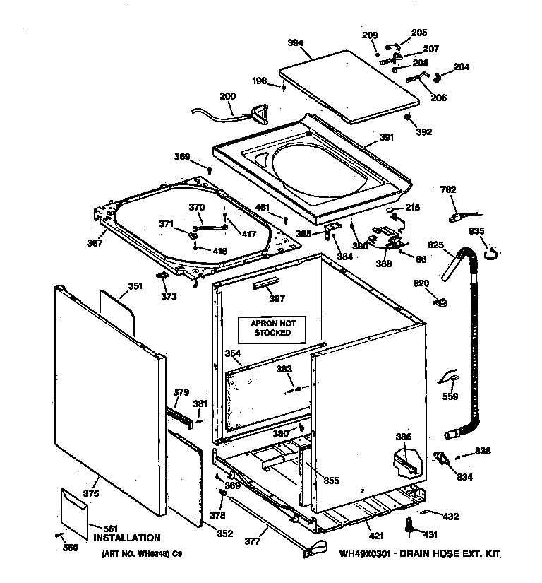 GE WISQ416JT8AA cabinet, cover & front panel diagram