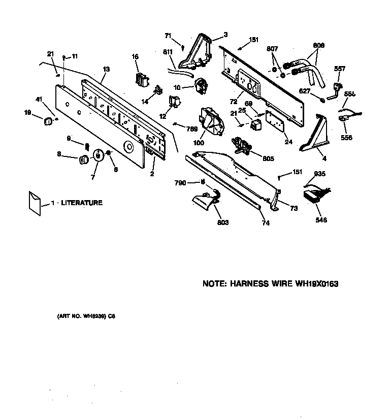 GE WCSR4110T8AA controls & backsplash diagram