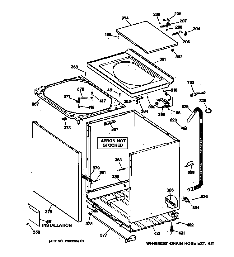 GE WBSR1060T8WW cabinet, cover & front panel diagram