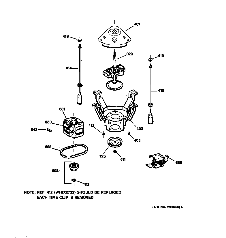GE WBSR1060T8WW suspension, pump & drive components diagram
