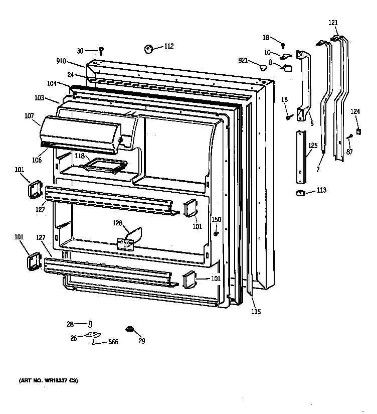 GE TBX18MAZKRWW fresh food door diagram