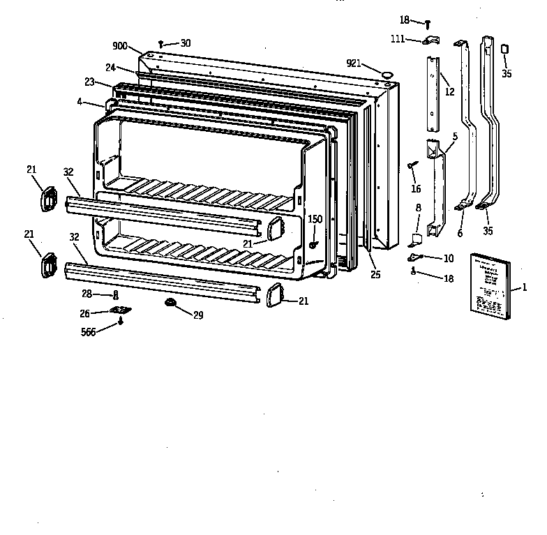 GE TBX18MAZLRAA freezer door diagram