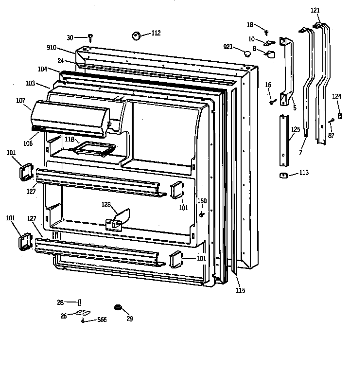 GE TBX18MAZLRAA fresh food door diagram