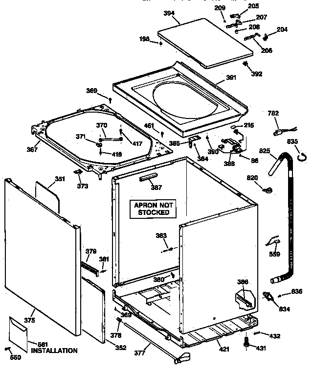 GE WISR106DT8WW cabinet, cover & front panel diagram