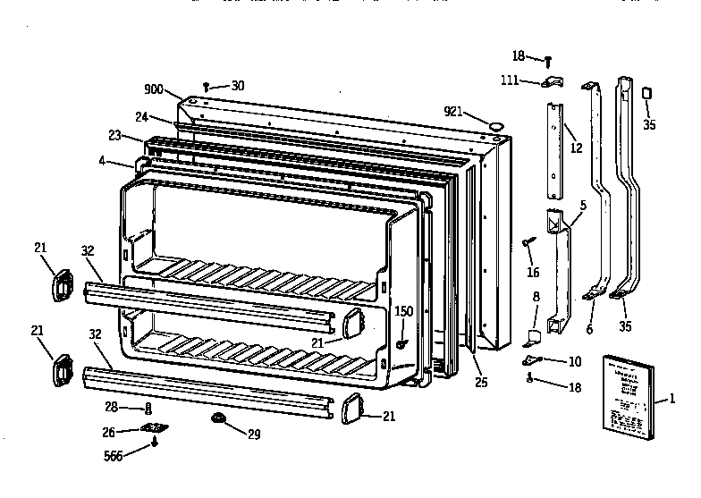 GE TBX18NIZKRWW freezer door diagram