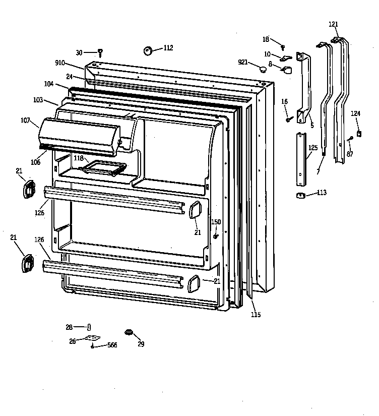 GE TBX18NIZKRWW fresh food door diagram