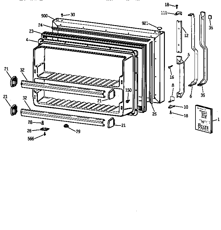 GE TBX18SIXXLAA freezer door diagram
