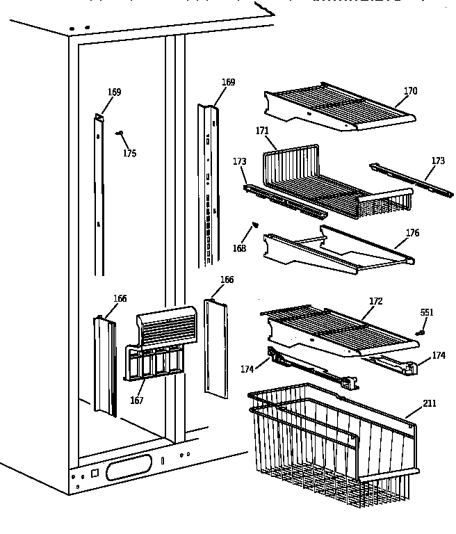 GE TFX30PRYFWW freezer shelves diagram