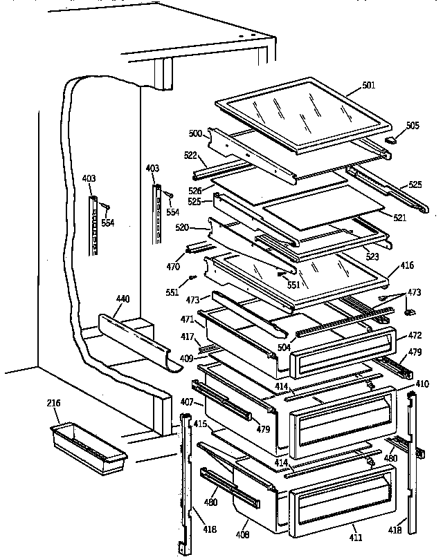 GE TFX30PRYFWW fresh food shelves diagram