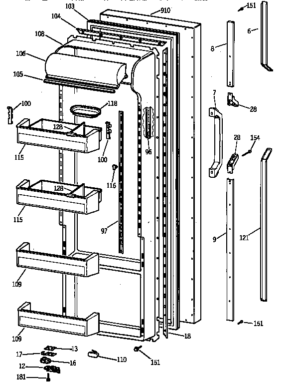 GE TPG21PRXFWW fresh food door diagram