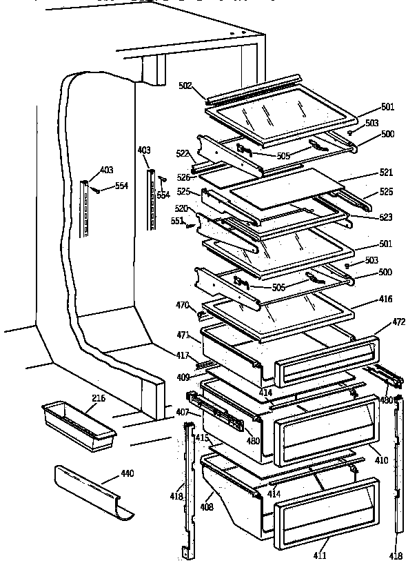 GE TPG21PRXFWW fresh food shelves diagram
