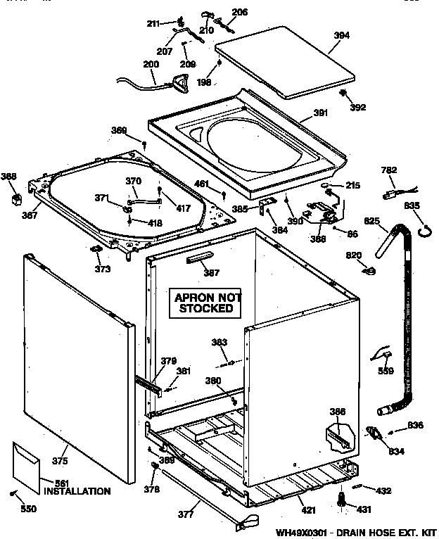 Hotpoint VWXR4100T8WB cabinet, cover & front panel diagram