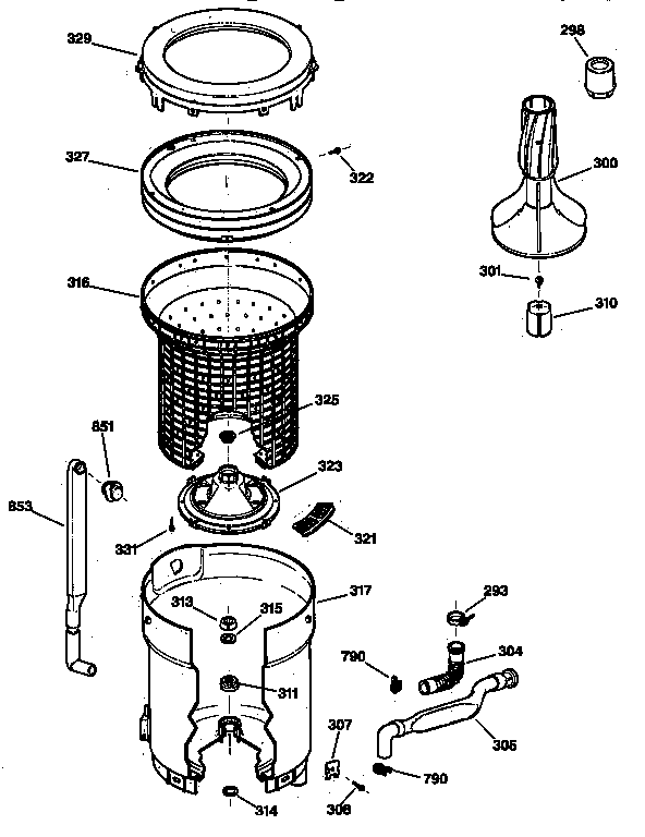 Hotpoint VWXR4100T8WB tub, basket & agitator diagram