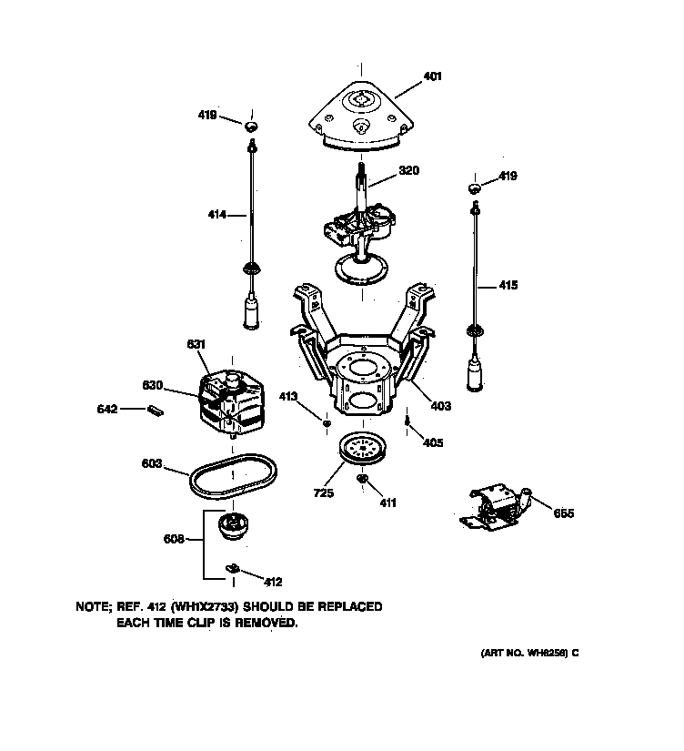 Hotpoint VBXR1060T8WB suspension, pump & drive components diagram