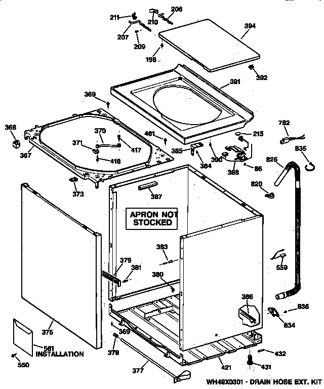 Hotpoint VBXR2070V0AA cabinet, cover & front panel diagram