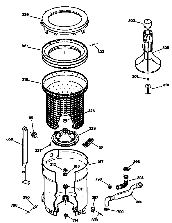 Hotpoint VBXR2070V0AA tub, basket & agitator diagram