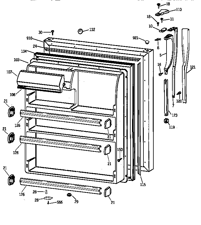 GE MTX21DIZHRWW fresh food door diagram
