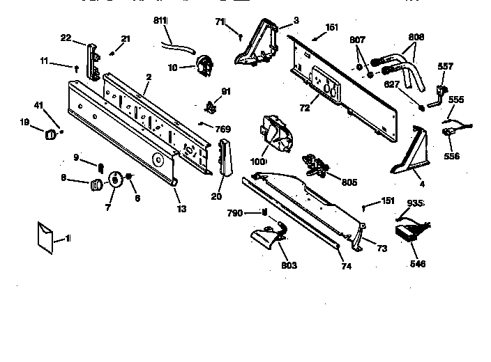GE YBXR2070T8WW controls & backsplash diagram