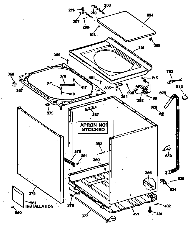 GE YBXR2070T8WW cabinet, cover & front panel diagram