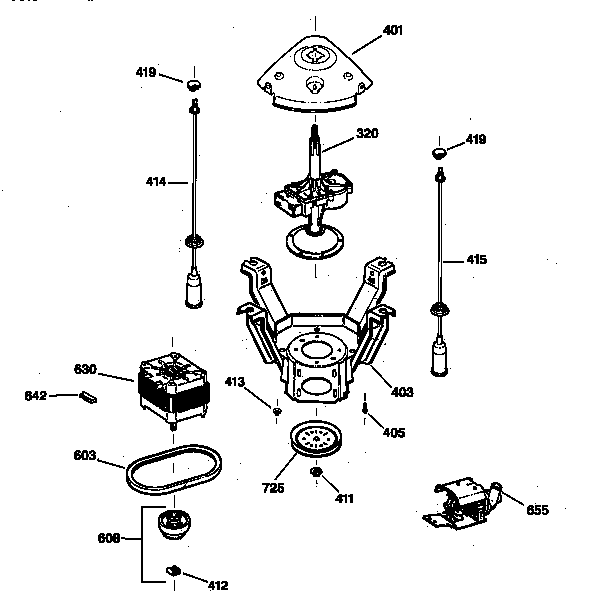GE YBXR2070T8WW suspension, pump & drive components diagram