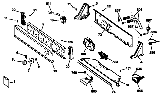 GE YLXR1020T8WB controls & backsplash diagram