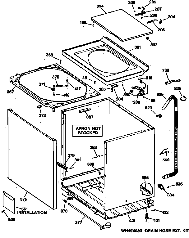 GE YLXR1020T8WB cabinet, cover & front panel diagram