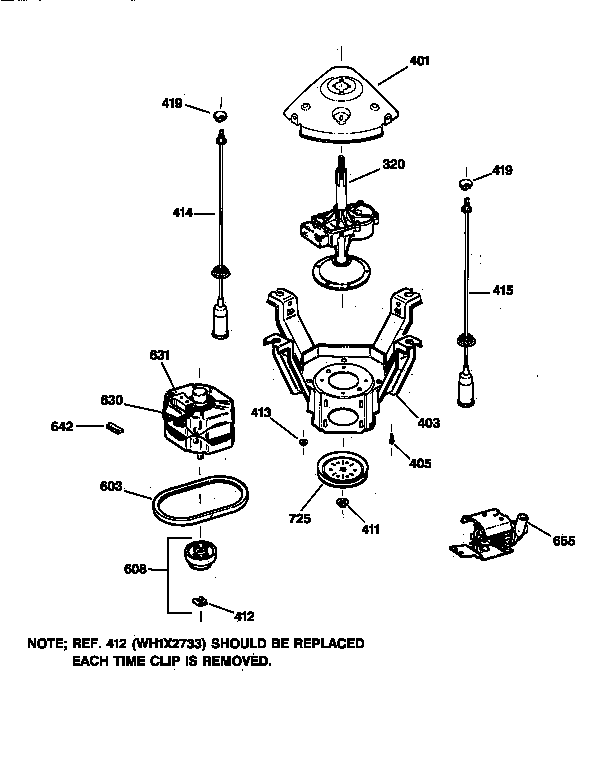 GE YLXR1020T8WB suspension, pump & drive components diagram