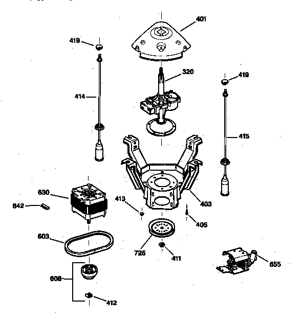 GE YWSR2100T8WW suspension, pump & drive components diagram
