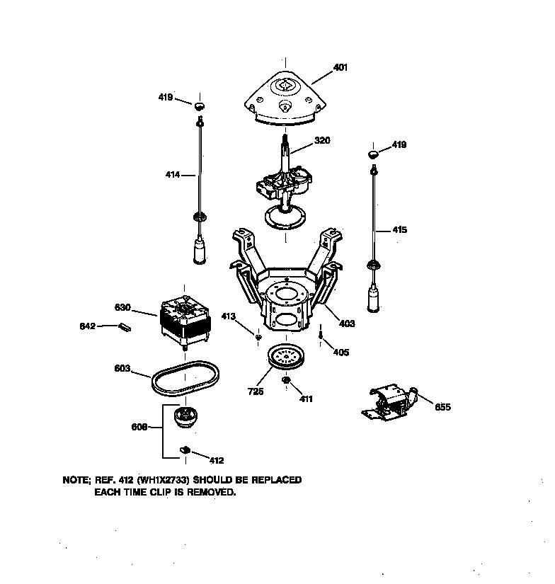 GE YWSR2100V0WW suspension, pump & drive components diagram