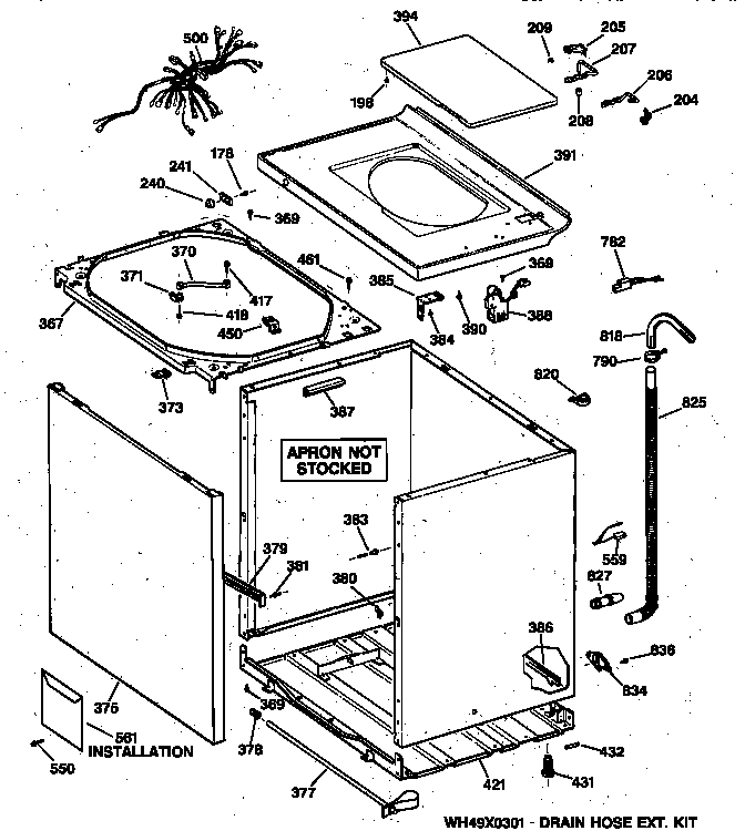 GE WCCB1030V0WC cabinet, cover & front panel diagram