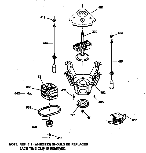 GE WCCB1030V0WC suspension, pump & drive components diagram