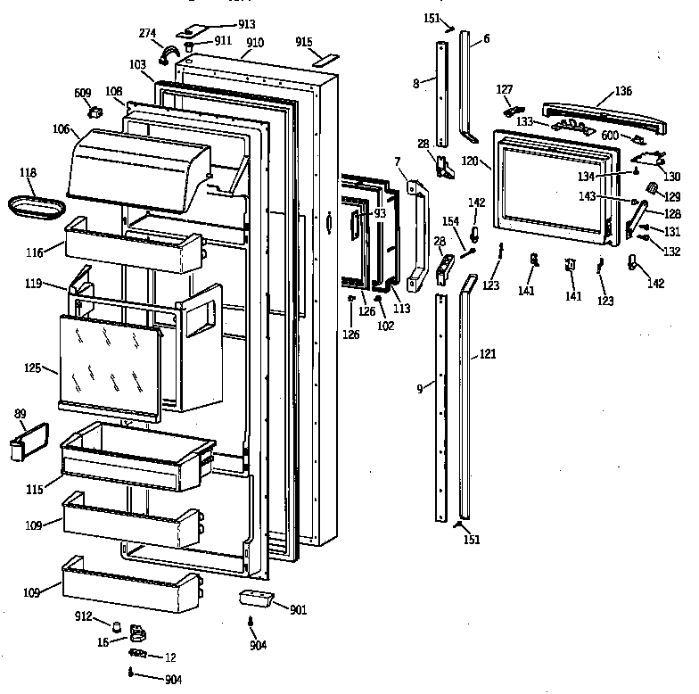 GE TPG24PFZCWW fresh food door diagram