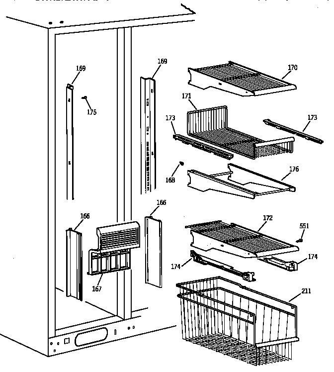 GE TPG24PFZCWW freezer shelves diagram