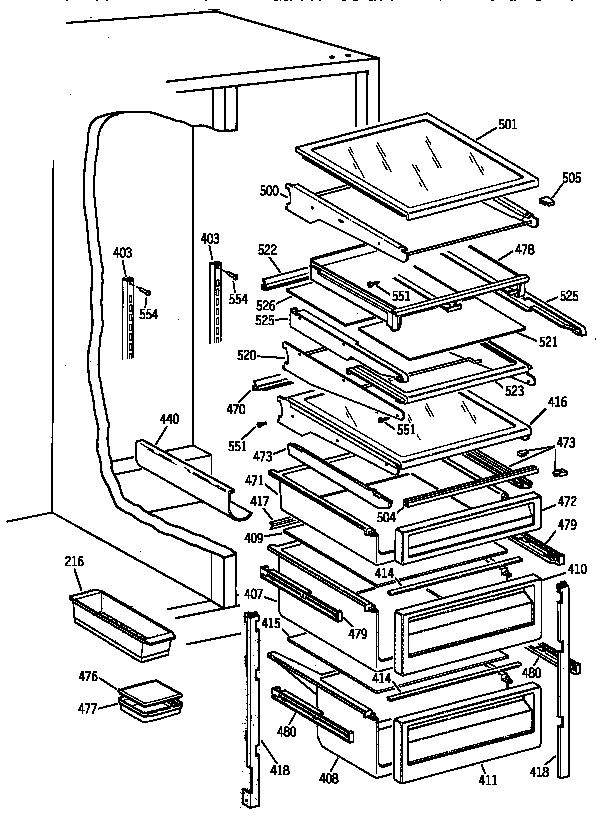 GE TPG24PFZCWW fresh food shelves diagram